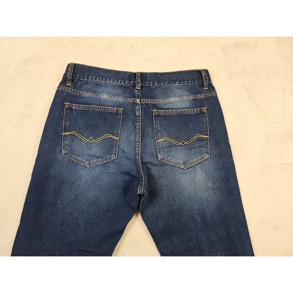 KDNK Mens 34‎ x 30 Denim Jeans Straight Leg Medium Wash Solid Blue